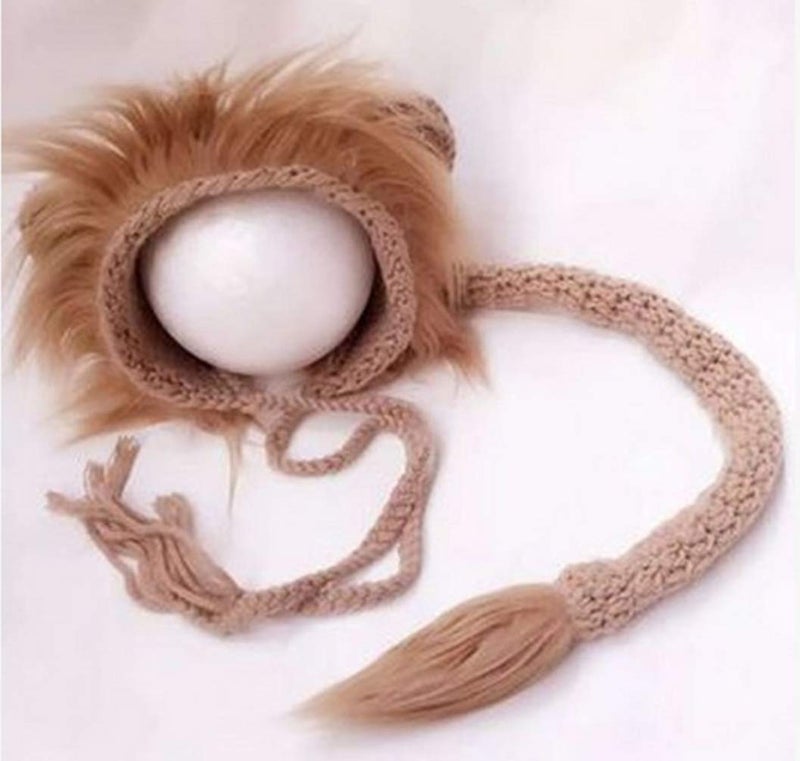 Vedory Baby Photography Props Lion Hats Tail Newborn Boy Girl Photo Shoot Outfits Crochet Costume Infant Knitted Clothes (Brown) - Image 2